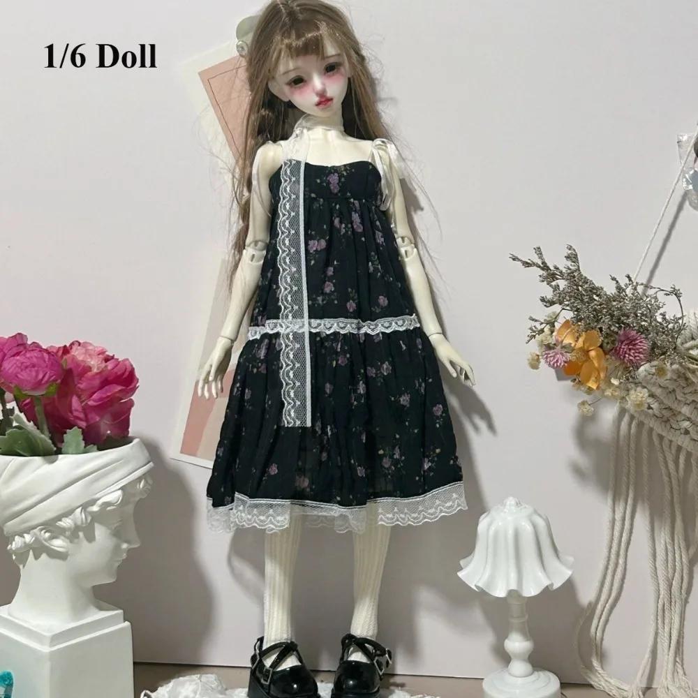 Handmake Strap Lace Floral Dresses Fashion Casual Wears Doll Princess Long Skirt 5 Colors Mini for 1/4 1/6 BJD 30/45cm Dolls
