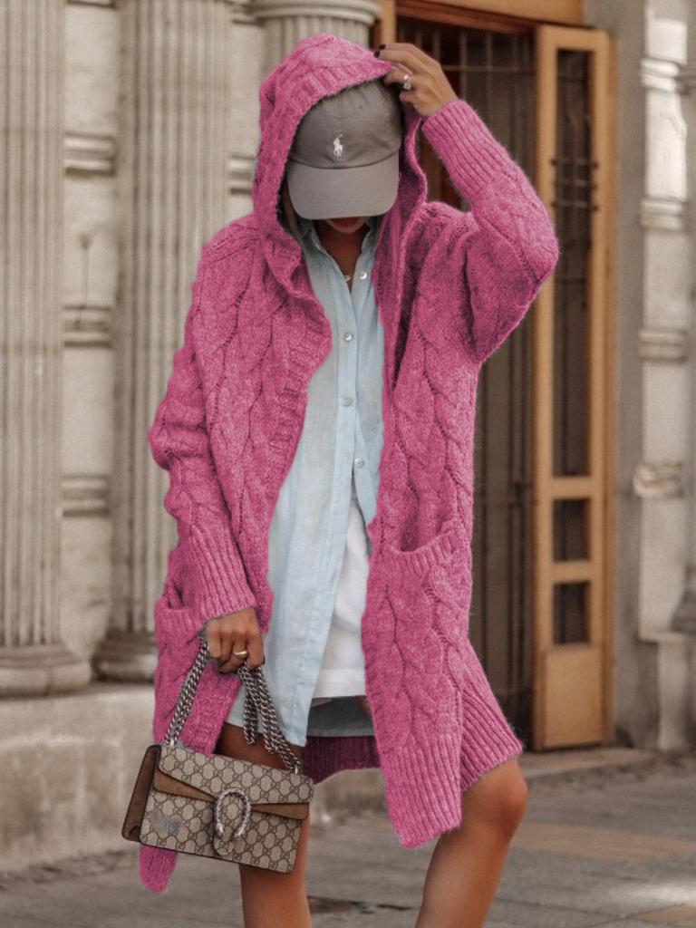 Fall Winter Women's Knit Sweater Long Cardigan Open Shawl Coat with Hood and Pockets (Plus Size)