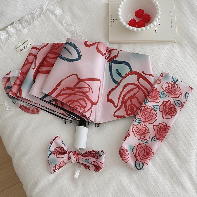 Oil Painting Rain Umbrella, Uv Resistant Sun Umbrella, Sunshade Umbrella, Folding Umbrella, Black Glue For Women Ubrella