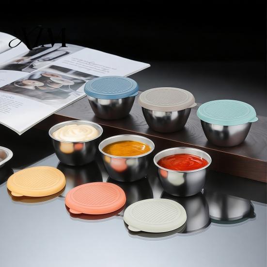 Small Metal Food Storage for Baby Stainless Steel Sauce Cup with Silicone Lid, Reusable Leakproof Dip Cups Bento Box Condiment Container, Dipping Bowl