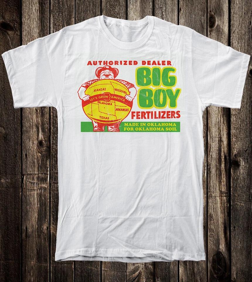 Retro Ad Art Tee T Shirt Vtg 100% Cotton Big Boy Fertilizer Farm Oklahoma S