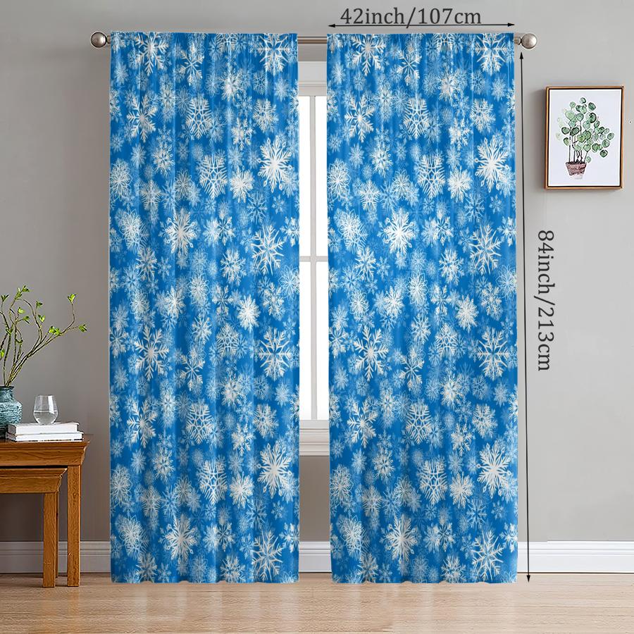 Christmas Snowflake Printed Curtains Pole Bag Decorations Home Room Set Of 2 Made Polyester