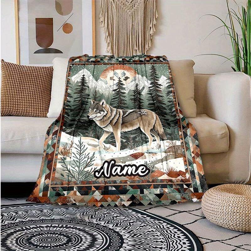 240Gm2 Wolf Customize Your Name Outdoor Blanket Suitable For All Seasons Comfortable And Warm Soft Blanket Suitable For Travel Gifts For Relatives And