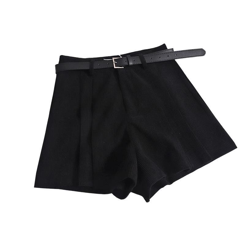 

Women s High-Waist Corduroy Pleated Wide-Leg A-Line Shorts for Autumn/Winter 2023 L чёрный