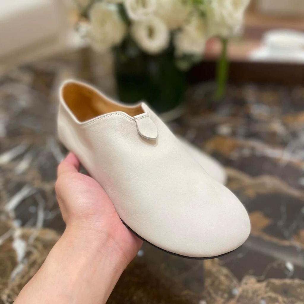 French Niche White Flat-bottomed Soft Deep-mouth Casual Loafers Women's Spring, Autumn and Winter Fashion Round Head Small Leather Shoes Single Shoes
