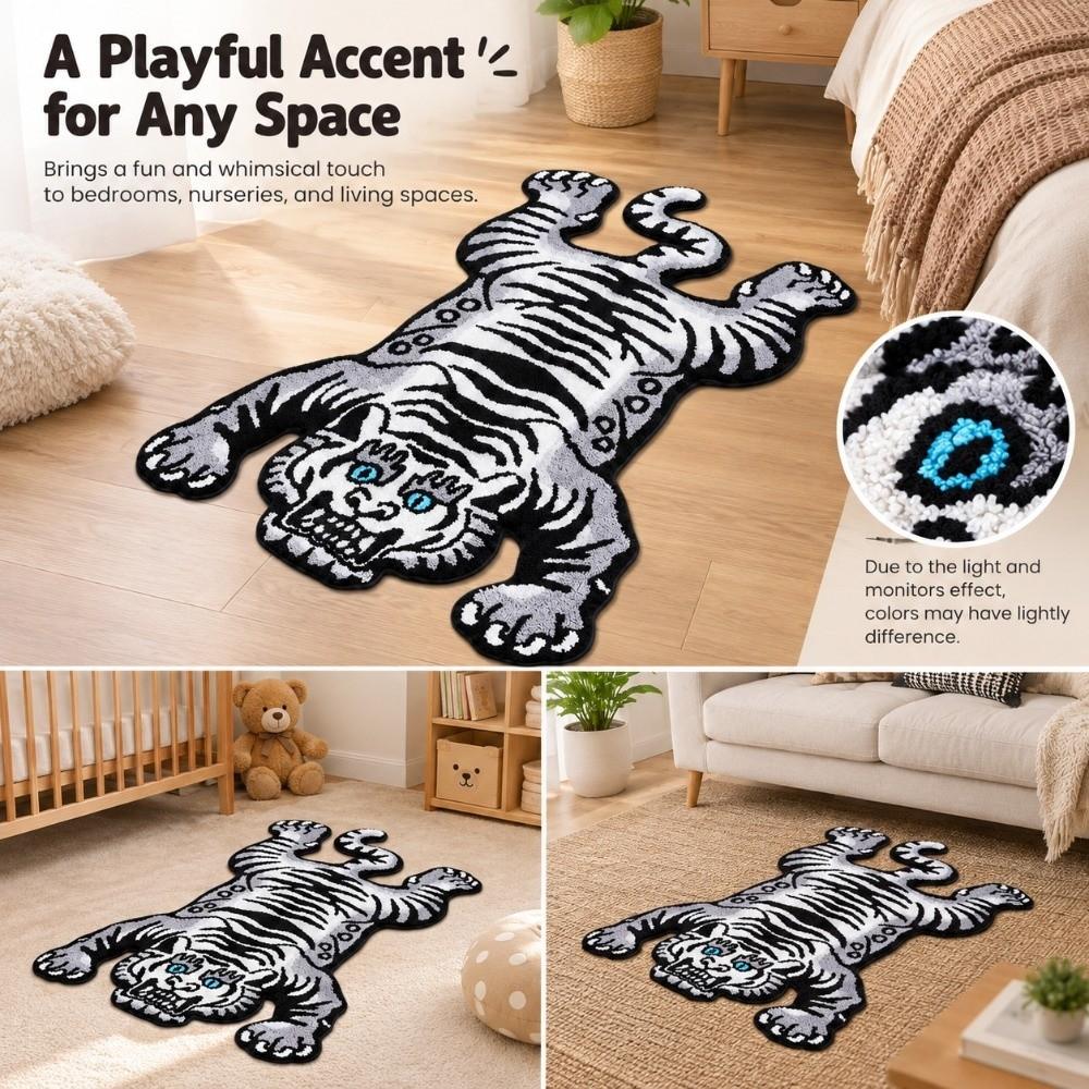 2D Tiger Area Rug Imitation Cashmere Cartoon Carpet Cute Home Decor Carpet  Bedrooms