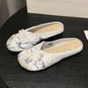 Pantofole da Donna Primavera Autunno Suola Morbida Piatte Baotou Ricamate Pantofole da Casa Scarpe Casual da Donna Stile Etnico Pantofole da Esterno