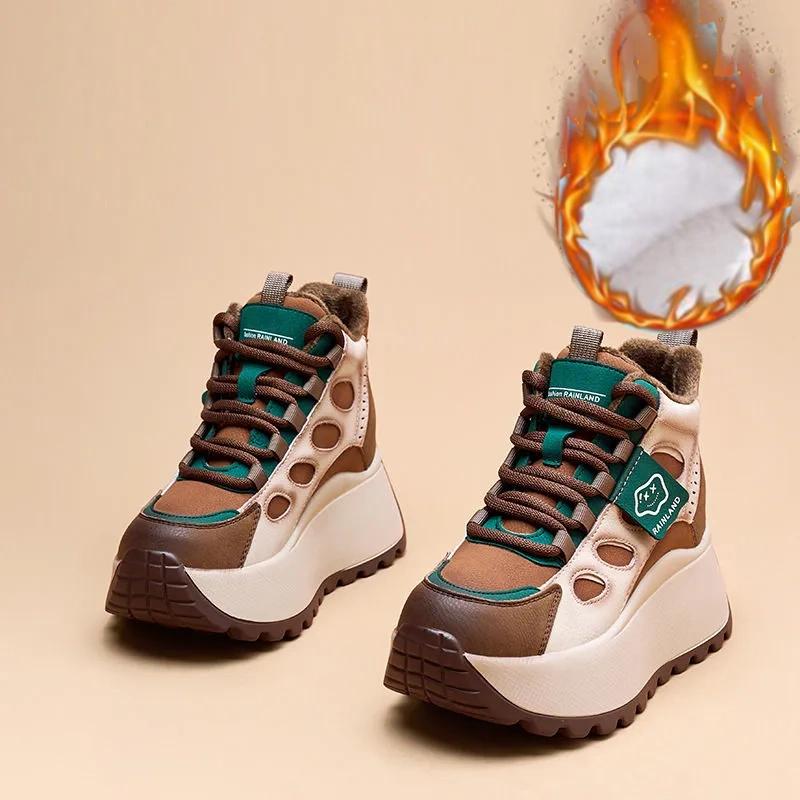 Dámské boty Plus sametové boty, Dámské vysoké ležérní sportovní boty, Zimní univerzální boty na silné podrážce, Bavlněné boty odolné proti chladu