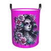 Gothic Day Of The Dead Girl With Roses Skull Dirty Laundry Baskets Foldable Waterproof Clothes Storage Basket For Home Kids