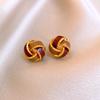 Real Gold Electroplated Retro Coffee Color Drip Oil Round Cross Flower Stud Earrings Temperament Earrings Earrings Women