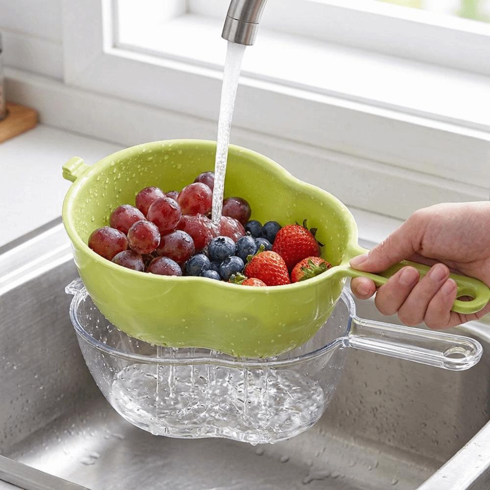 Gourd-shaped Fruit Washing Basket with Handle Draining Basket Vegetable Fruit Strainer Salad Prep