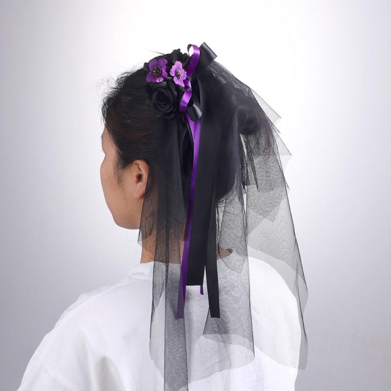 Women’s Halloween Witch Veil Gothic Style Ribbon Costume Headdress For Theme Parties And Cosplay