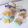 New Summer Baby Girls Straw Hat And Shoulder Bag 2pcs Set Parent-child Wide Brim Lace Holiday Beach Sun Hats Outdoor Bucket Cap