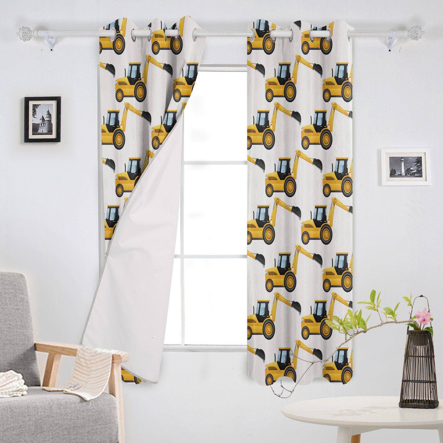 Желтый экскаватор Механическая машина Роскошные шторы для дома Товары для дома Гостиная — фото 3
