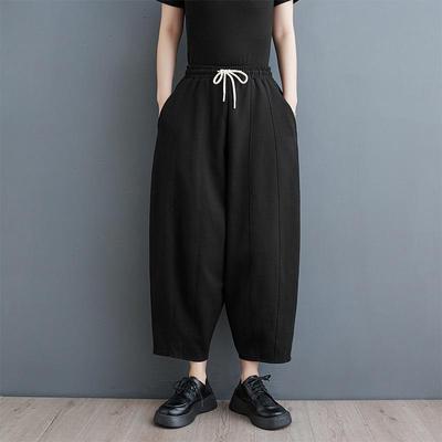 Black Plus Size Vintage High Waist Casual Loose Spring Summer Turnip Pants Women Trousers