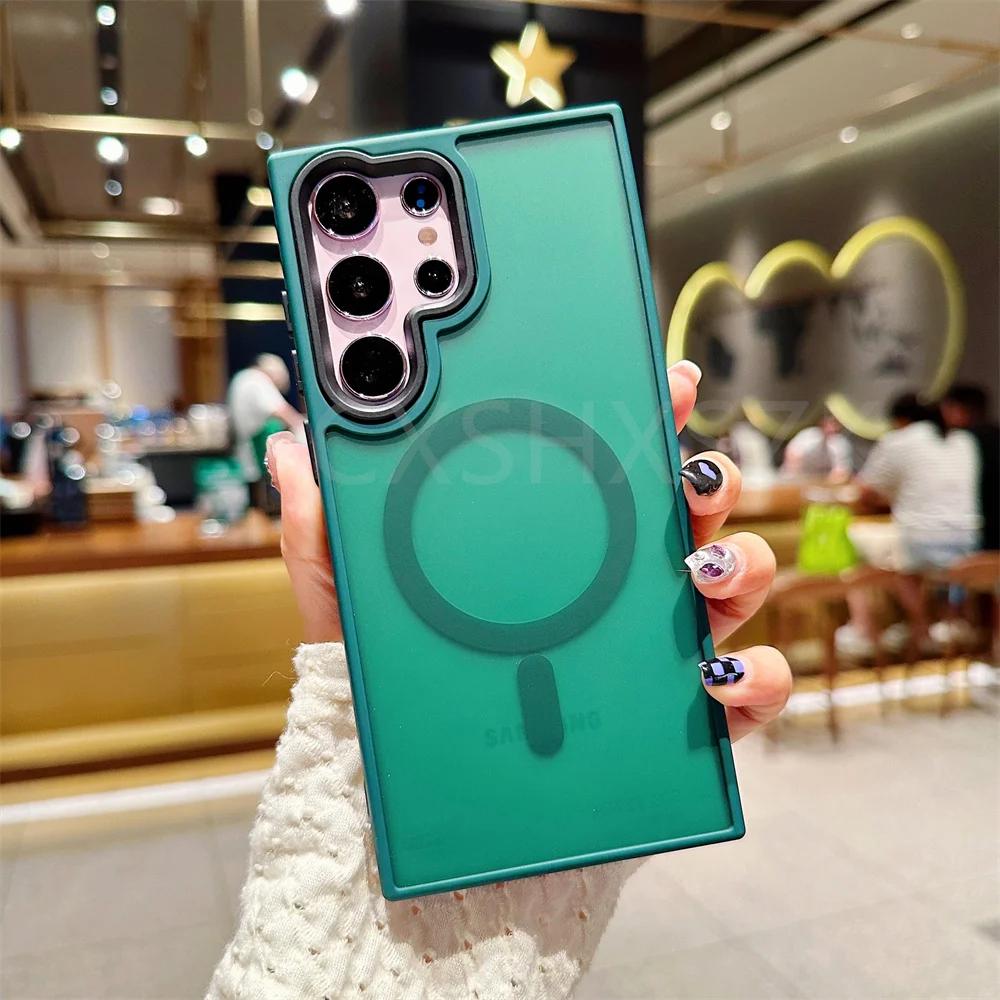 Luxury Matte Translucent Wireless Charging For Magsafe Case For Samsung Galaxy S23 S22 Ultra 23 Plus Shockproof Phone Cover