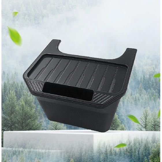 For Tesla Model Y Juniper TPE Rear Center Console Storage Box Organizer Box with Cover Trash Can Under Seat Car Accessories