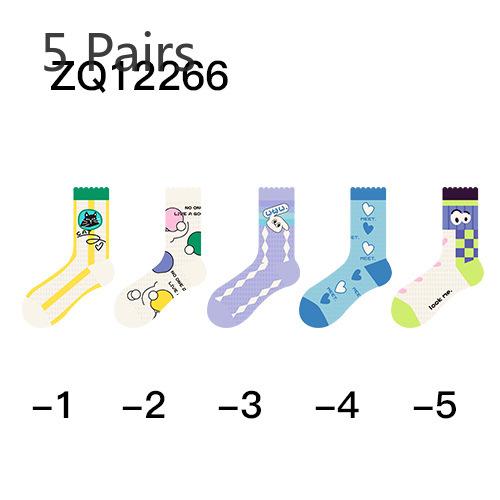 5 Pairs of Female Spring and Summer Trend Cartoon Tube Socks