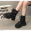 Fashion Designer Ankle Women's Boots Mid Heels Fashion Shoes Leather 2025 Lace Up Gladiator Woman Boots New Goth Chelsea Mujer Zapatos