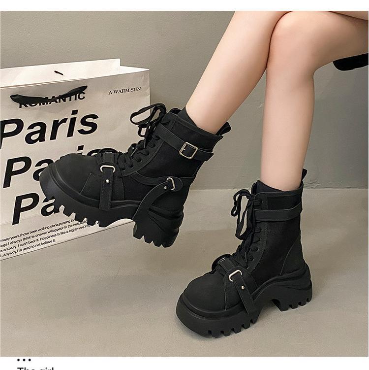 Fashion Designer Ankle Women's Boots Mid Heels Fashion Shoes Leather 2025 Lace Up Gladiator Woman Boots New Goth Chelsea Mujer Zapatos