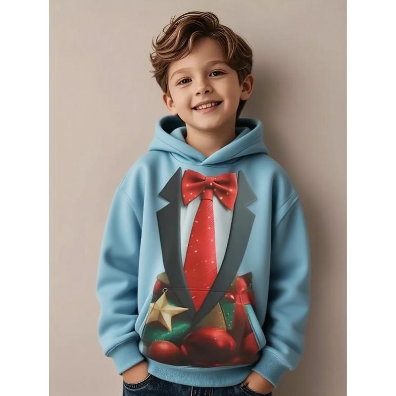 Christmas Tree Hoodies Snowflake Bow Tie 3D Print O-Neck Boys Girls Clothes Casual Christmas Party Sweatshirt Long Sleeve Tops