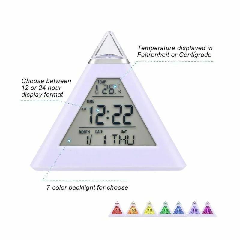 Table Clocks Triangled 7 Colors Changing LED Temperature Week Display Digital Alarm Clock Table Decor Clocks Room Bedside Clock