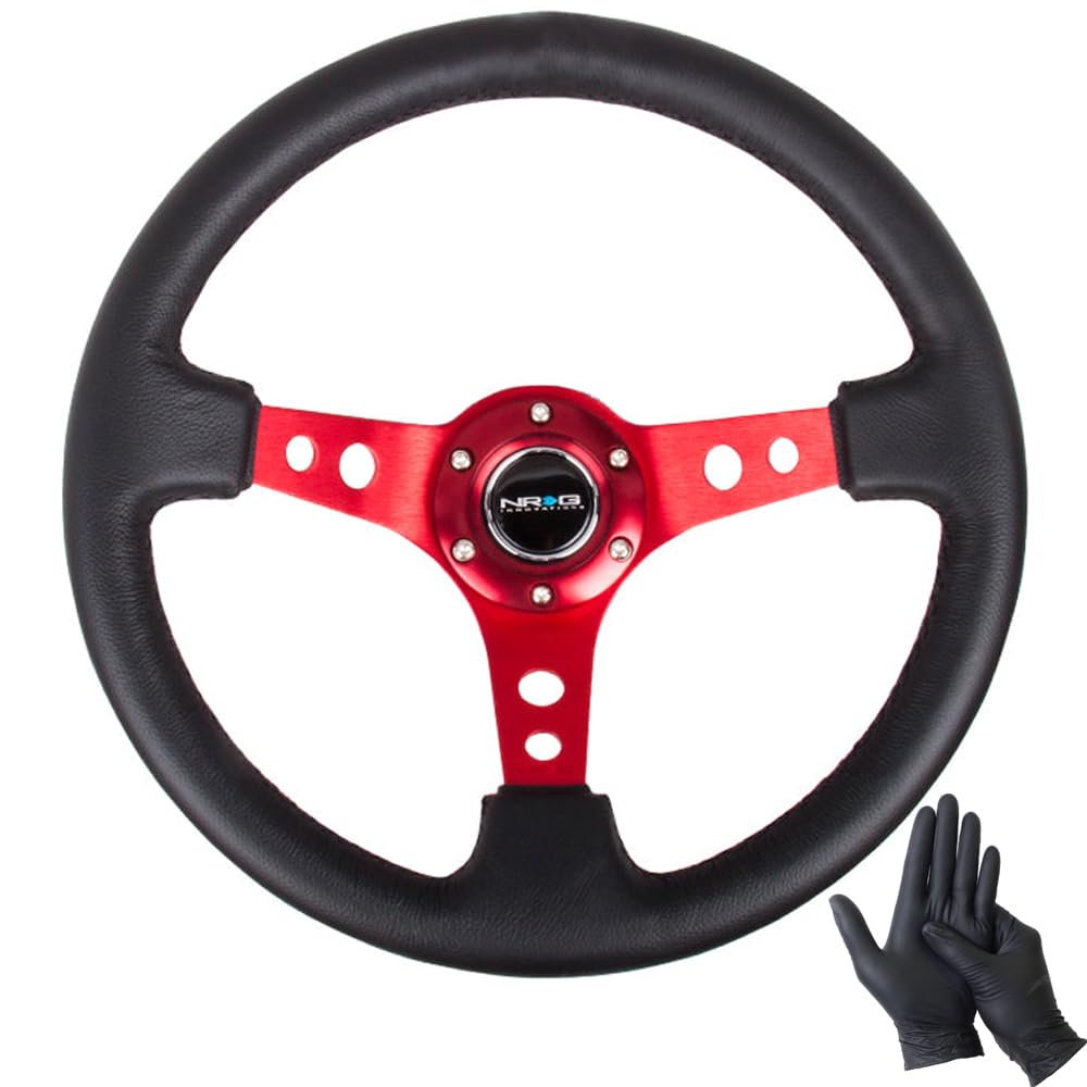

NRG RST-006 Reinforced Steering Wheel, 350mm, Red, with Warranty and GO Nitrile Gloves (Red)