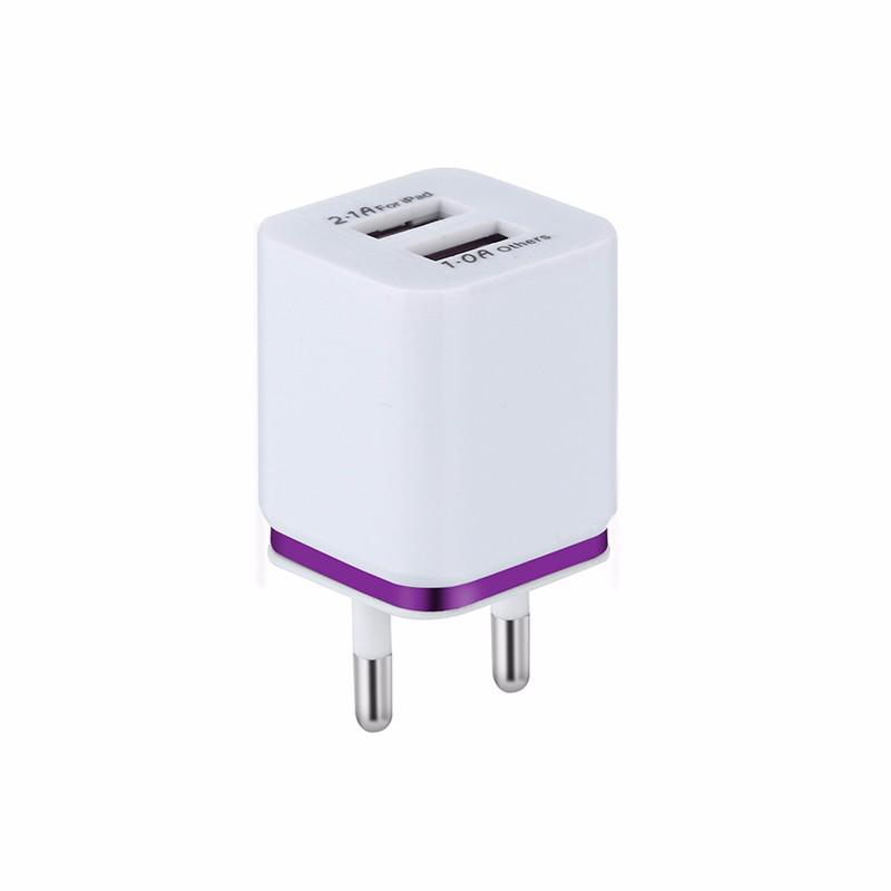 Dual Port 2-USB Mobile Phone Charger with EU/US Plug