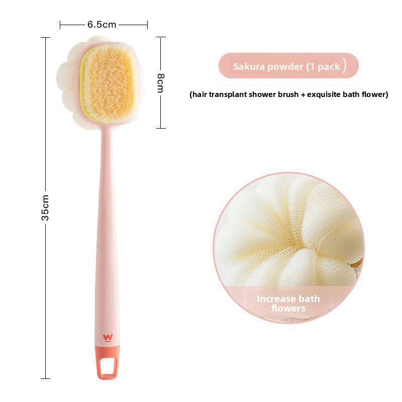 Long Handle Bath Brush Massage Exfoliator Dual-Sided Scrubber with Detachable Soft Bristles for Strong Cleansing