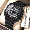 Poedagar Black Bracelet Business Led Display Digital Watches for Man Waterproof Stainless Steel Dual Display Quartz Watch Men