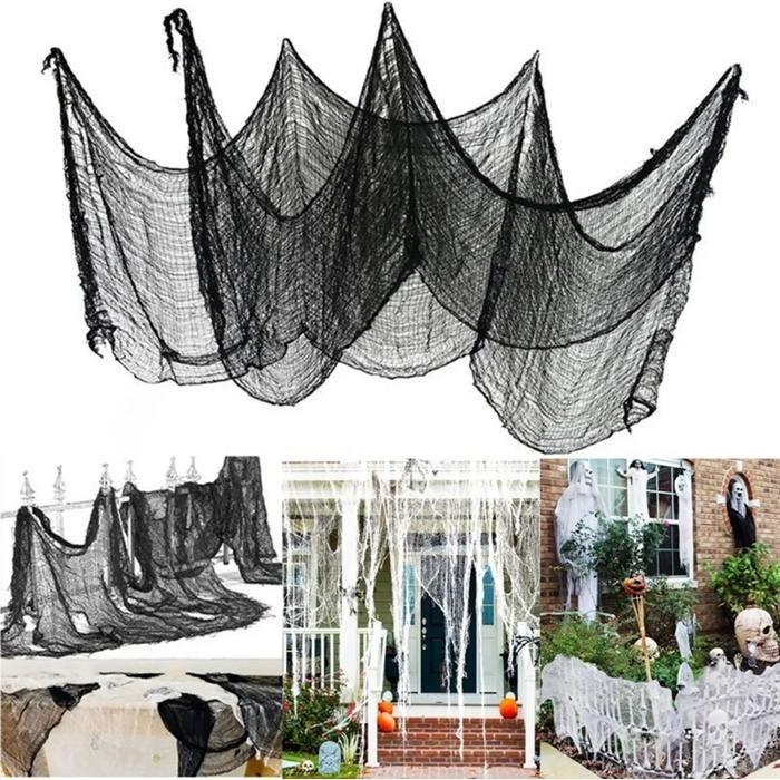 Tissu décoration Halloween effrayant, pour fenêtre/table/porte, filet/toile araignée/araignées, décoration fête, noir YYV