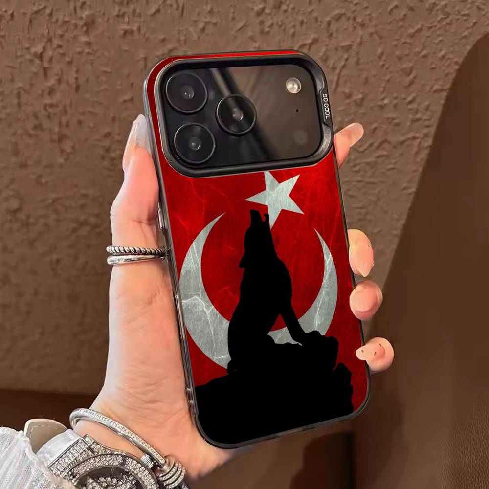 Turk Wolf Turkey Flag Phone Case For iPhone 17,16,15,14,13,12,11,Pro Max,Plus Candy Silver Cover