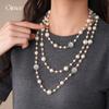 French retro tiger's eye stone beaded long pearl necklace niche sweater chain necklace women