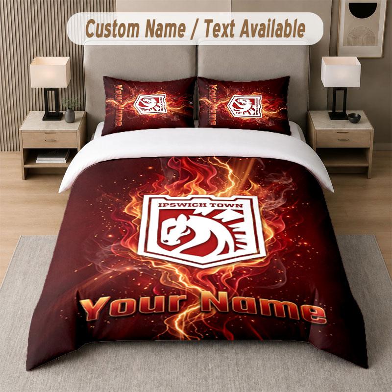 Custom Bedding Set Ipswich Town Pattern, Print Name Text 1 Duvet Cover plus 2 Pillowcases Home Textile