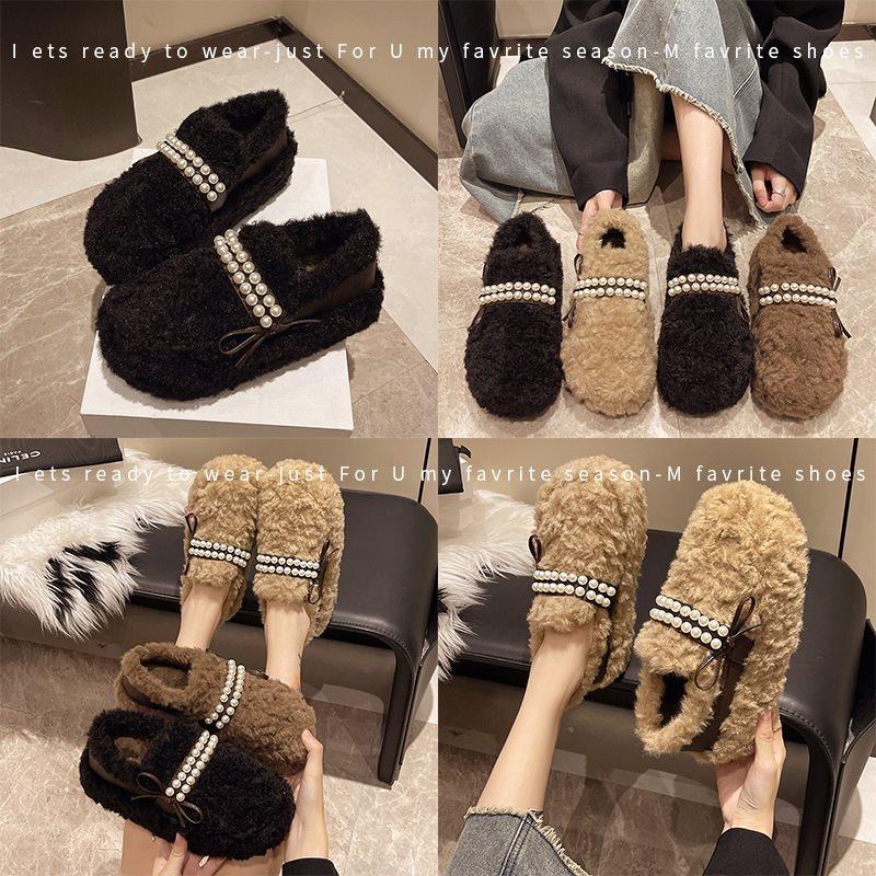 velvet cotton shoes Korean version lazy thick-soled lamb wool one pedal outside wearing round head fluffy shoes women's new autumn and winter beans
