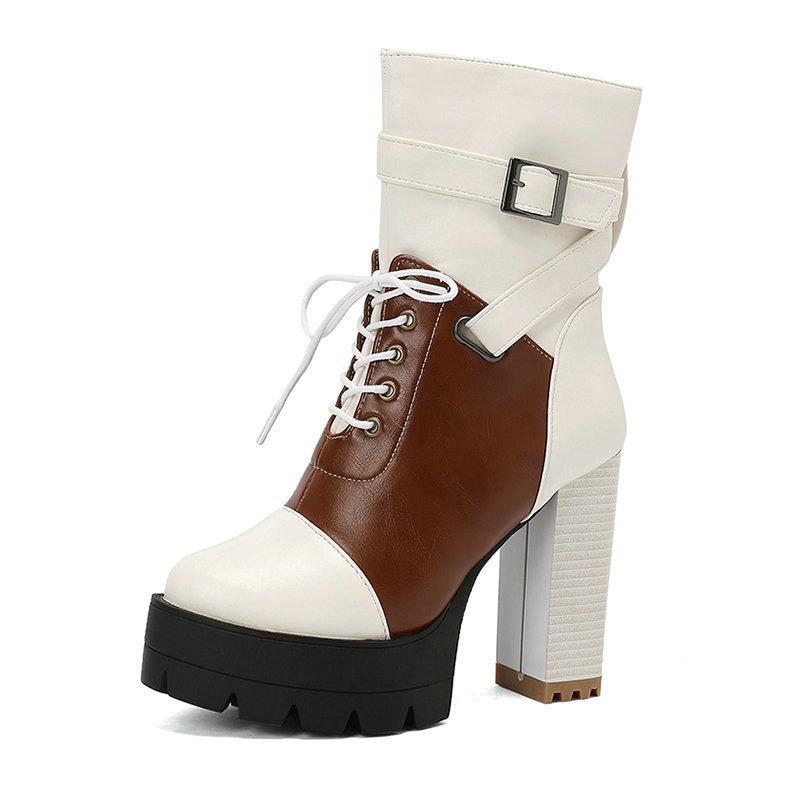 

Женские ботинки Martin, новые, подходящие по цвету, с закругленным носком, толстой подошвой, толстым каблуком, очень высоким каблуком, ремнем с пряжкой, шнуровкой спереди и 39