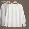 Women's Lace Splicing Round Neck Long Sleeve Sweatshirt