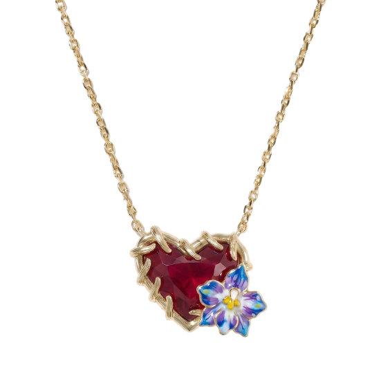 Birthstone Heart Necklace Birth Stone and Flower Pendant Necklace Jan to Dec