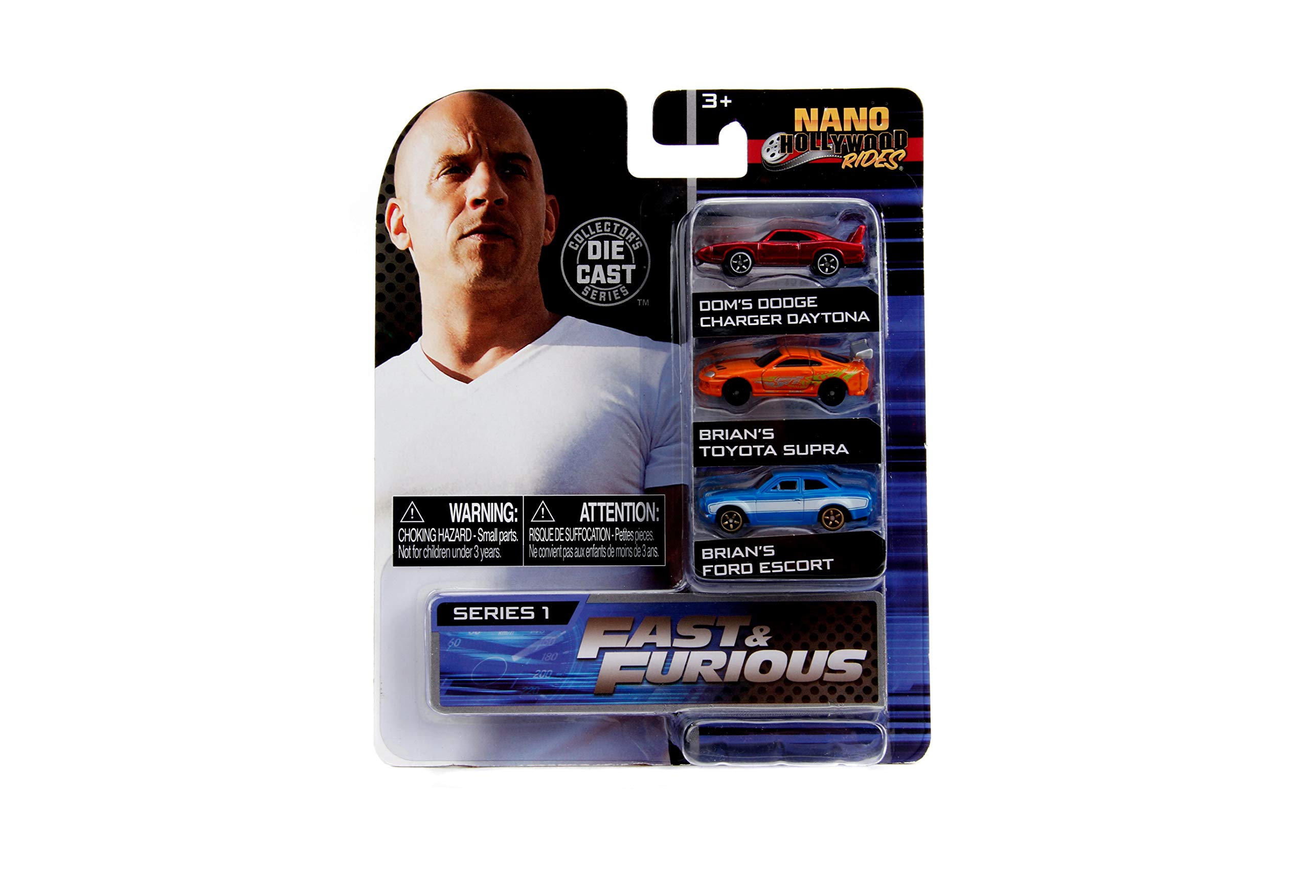 Jada Toys Nano Hollywood Rides Fast Furious Series 1 Fast Furious Diecast Car & 3-Pack &