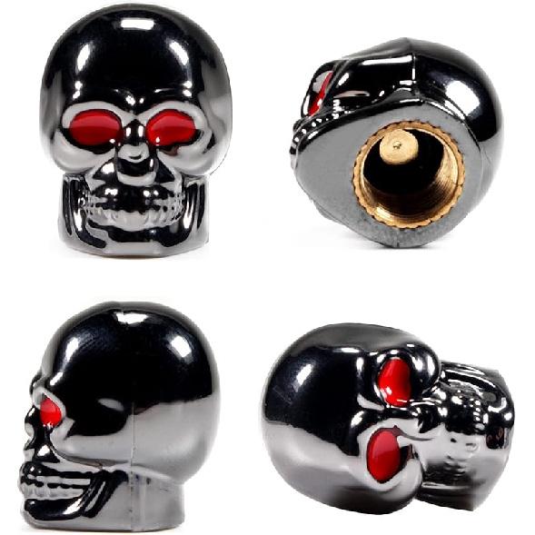 Dsycar Skull Style Tire Valve Stem Caps Antirust Copper Core, Red Eyes with Rubber Ring, Universal Stem Covers for Cars, SUVs, Bike and Bicycle,