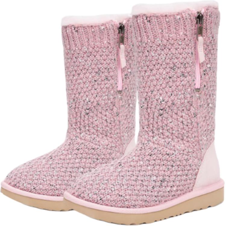 UGG Sequin Knit Comfortable Versatile Non-Slip Wear-Resistant Warm High-Top Boots Kids Boots Crystal-Pink 1104669K-PCRY