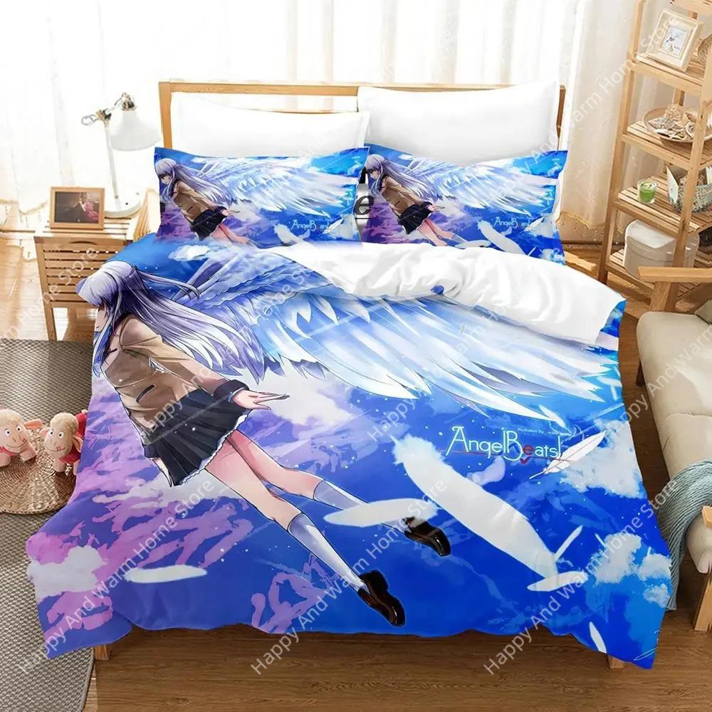 3D Print Anime Angel Beats Beding Set Soft Duvet Cover Bed Linen Set Comfortable Quilt Cover Pilowcase Warm Comforter King Quen Sized Dimensions Young
