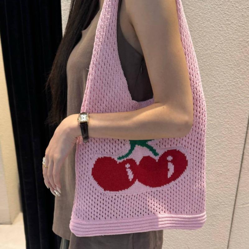 New bag large capacity tote bag cherry bag knitted bag hollow bag shoulder bag woven bag