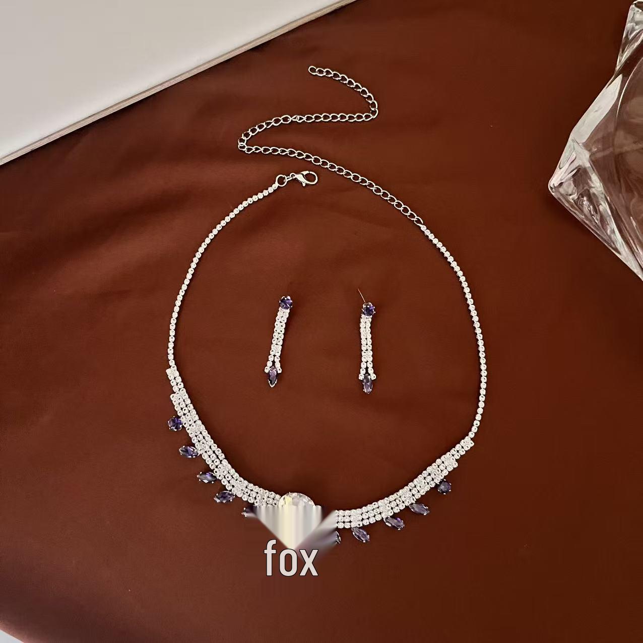 Korean-Japanese Water Drop Necklace & Earring Set: Elegant Women s Bridal Jewelry фиолетовый
