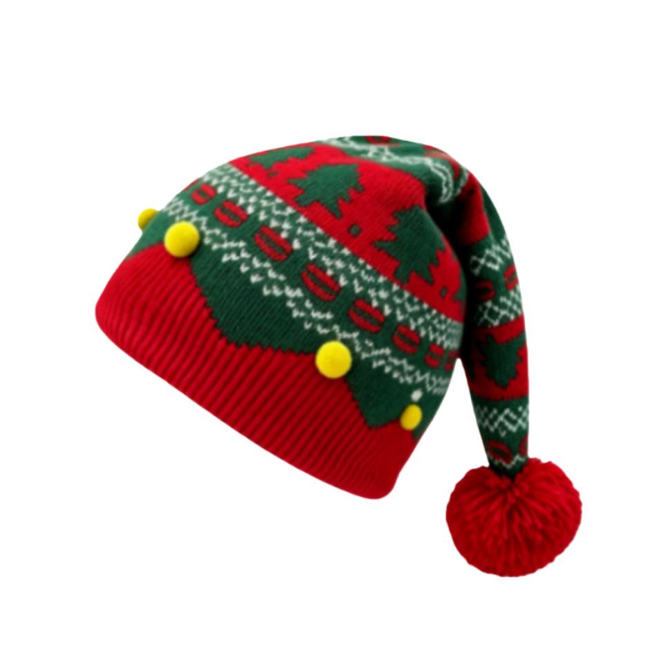 Unisex Adult Kid Christmas Jacquard Knitted Beanie Winter Warm Ear Protection Yarn Hat Family Matching Holiday Costume Pullover Hat for Christmas