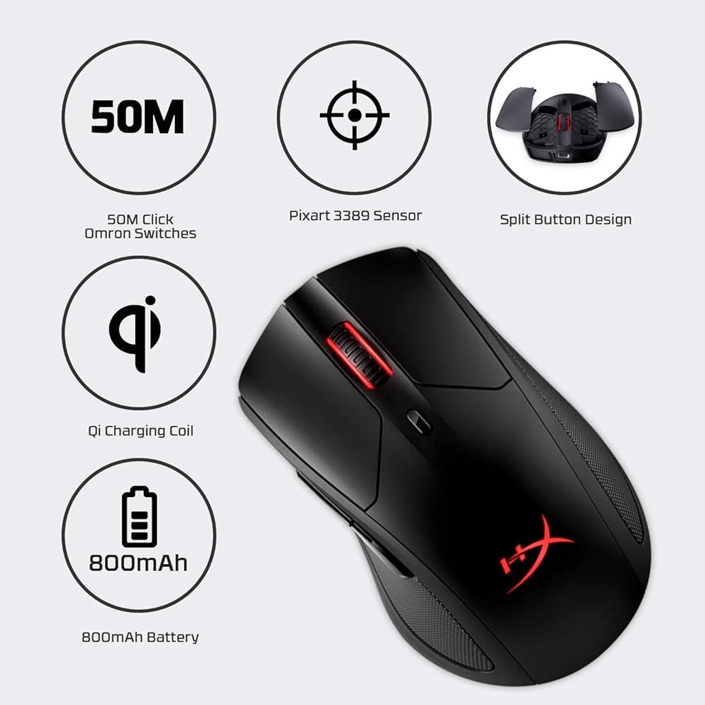 HyperX Pulsefire Dart Wireless Gaming Mouse RGB Qi-Compatible 2-Year Warranty