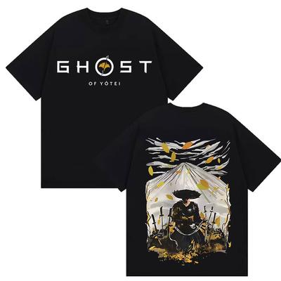 Japanese Game Ghost of Yotei Graphic 100%cotton Men's Shirt Ukiyo-e Style O-Neck Short Sleeve Women's Fashion Oversized Tshirt