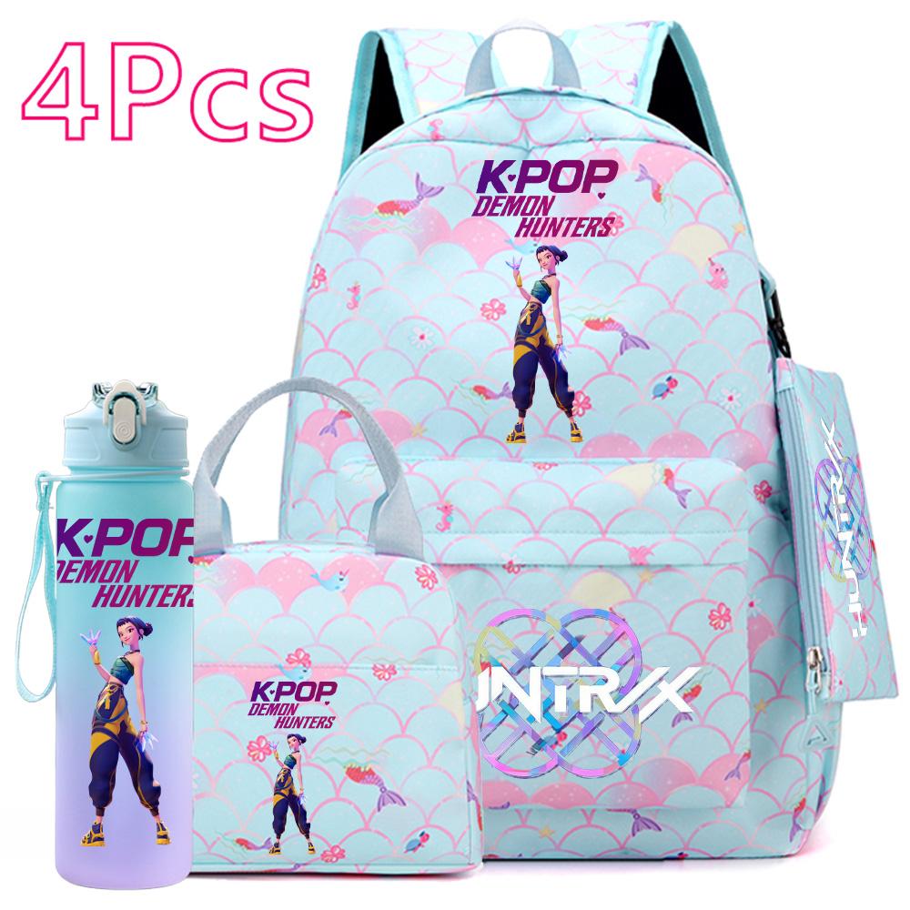4 Stück/Set Anime KPOP Bedruckter Rucksack mit Handtasche Federmäppchen 750 ml Wasserflasche für Teenager Schüler Junge Mädchen Große Kapazität Schultasche Schultasche