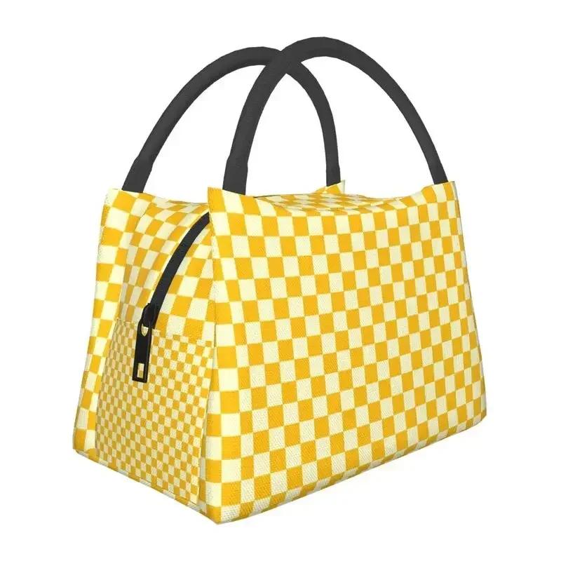 Cute Checkerboard Cat Pattern Thermal Insulated Lunch Bags Women Checkered Lunch Tote for Outdoor Picnic Storage Meal Food Box