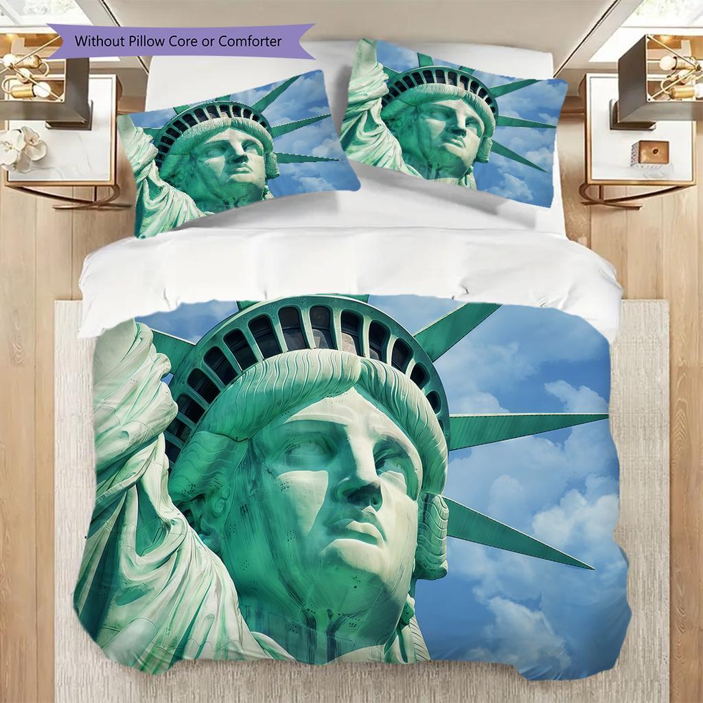 Statue of Liberty, USA Bedding, Duvet Cover, Pillowcase, Home Decoration, Birthday Gift (1 * Duvet Cover+2 * Pillowcase, Coreless)